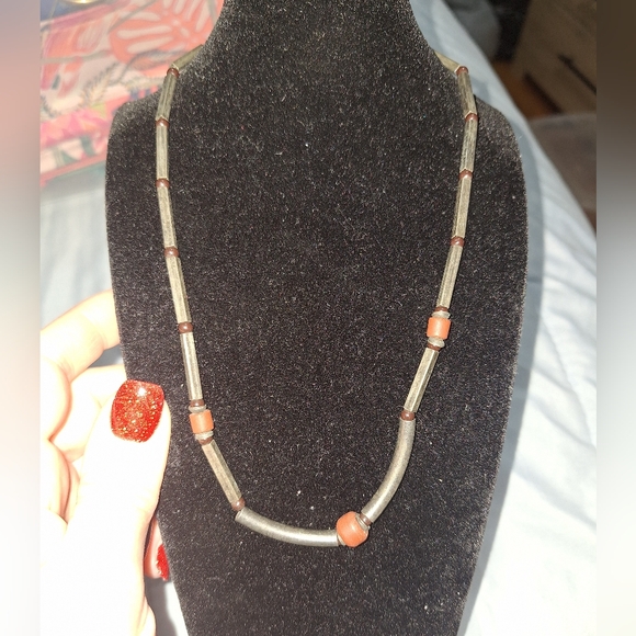 Unique Vintage Silver and Brown Beaded Necklace - Picture 1 of 4